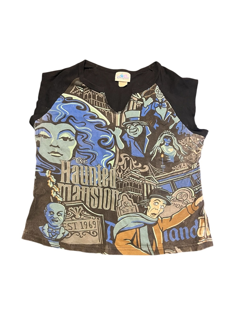 Disney Haunted Mansion Raglan Graphic Tee - Black, Blue & Tan